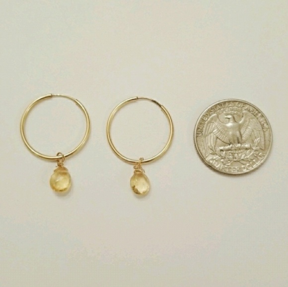 Gold plated hoops with yellow stone drop - Picture 2 of 2